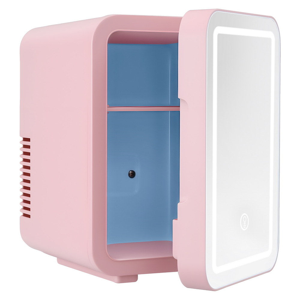Glacio Mini Fridge Skincare Beauty Cooler Warmer LED Mirror 12V 220V Pink 4L-0