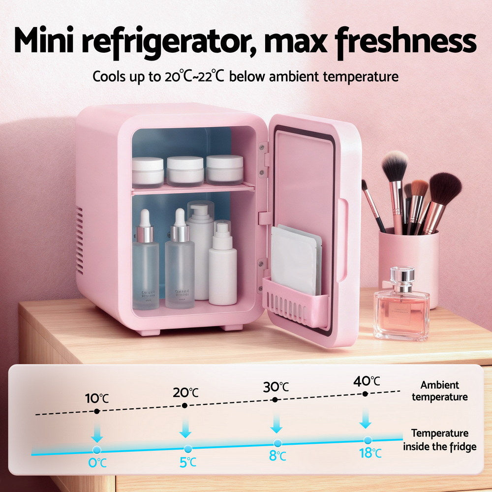 Glacio Mini Fridge Skincare Beauty Cooler Warmer LED Mirror 12V 220V Pink 4L-4