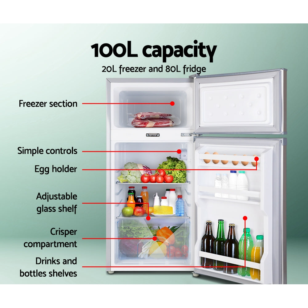 NNEDSZ 100L Portable Fridge Bar Freezer Cooler Upright 12V/24V/240V Caravan Car Silver-2