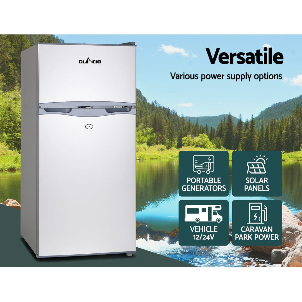 NNEDSZ 100L Portable Fridge Bar Freezer Cooler Upright 12V/24V/240V Caravan Car Silver-4