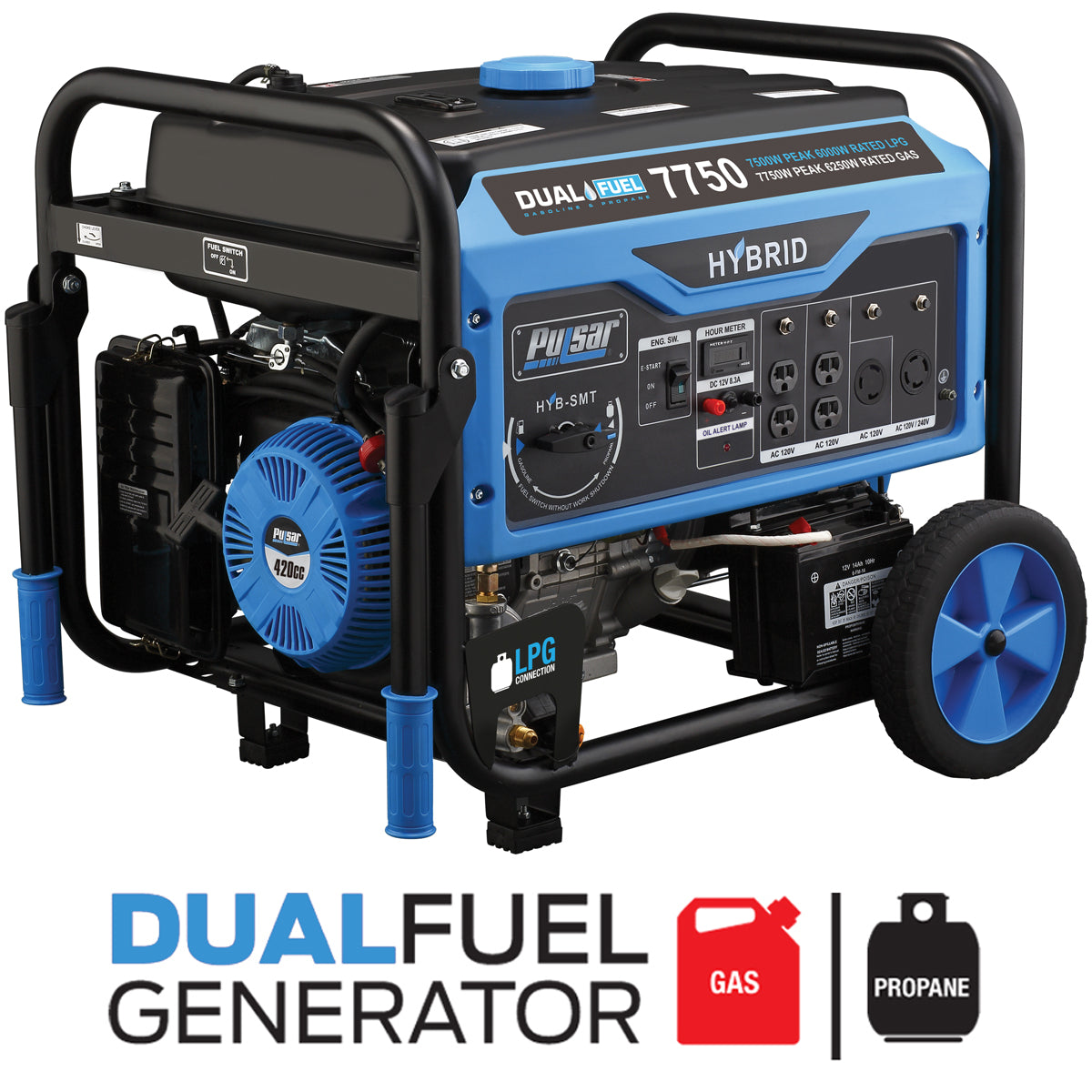 Pulsar 7750/6250 Watt (Gas) 7500/6000 Watt (LP) Dual Fuel Generator PG7750B-0
