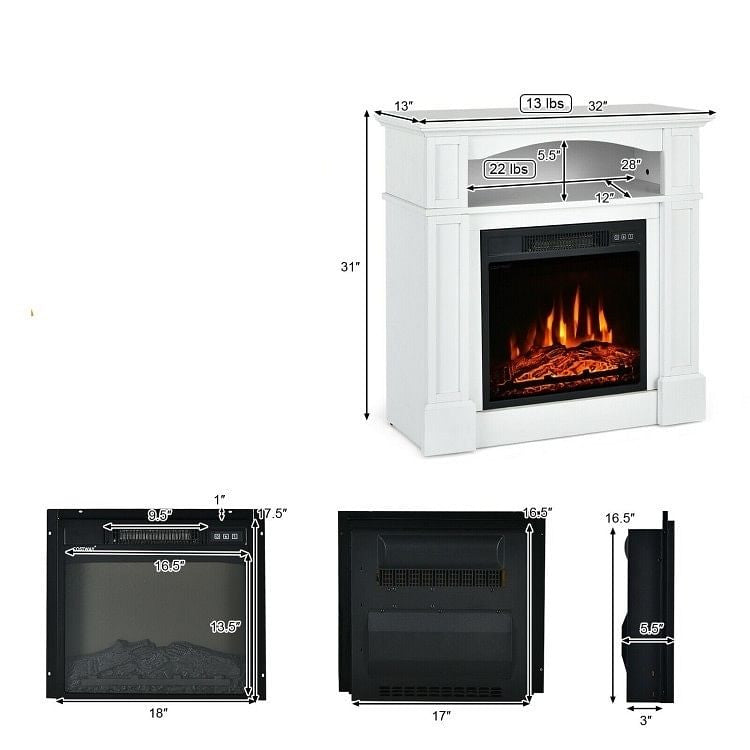 32 inch 1,400 Watt Electric TV Stand Fireplace with Shelf White-1