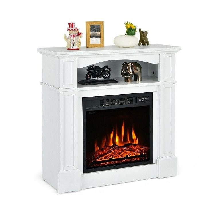 32 inch 1,400 Watt Electric TV Stand Fireplace with Shelf White-2