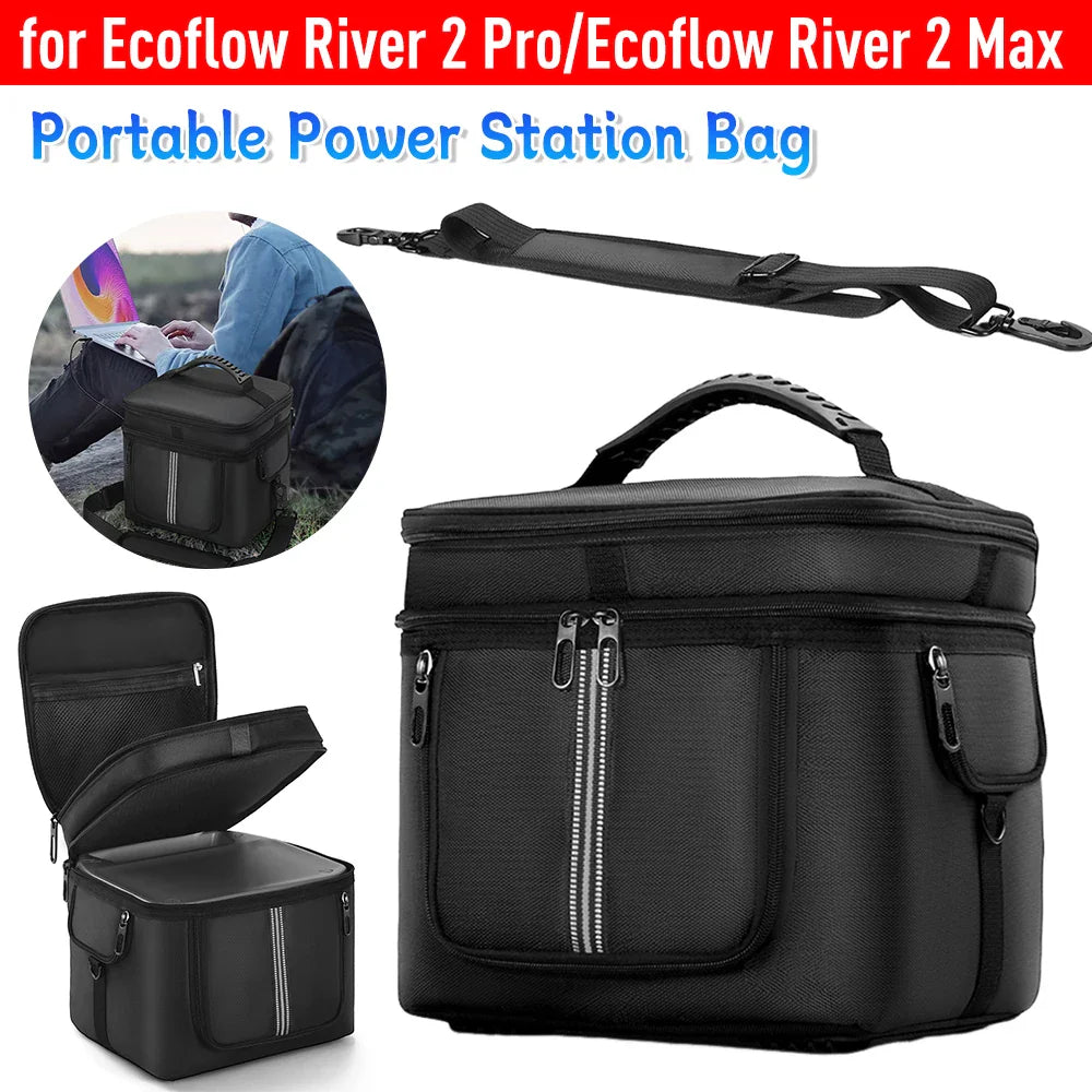 Portable Power Station Bag Waterproof Protective Case with Shoulder Strap & Handle for Ecoflow River 2 Pro & Ecoflow River 2 Max-0