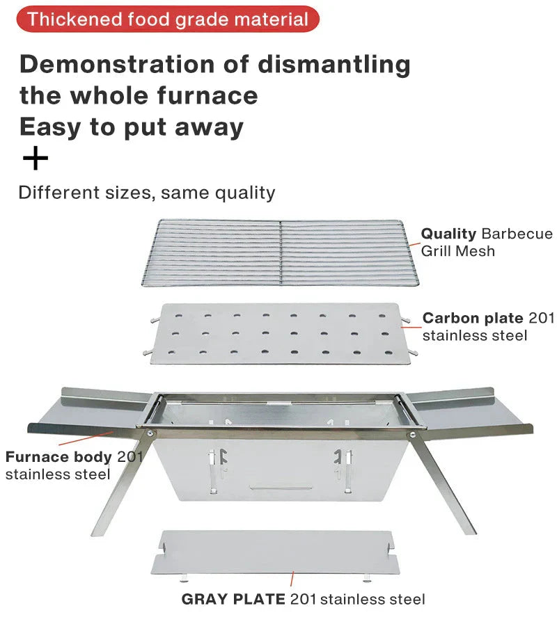 Folding Charcoal Grill Stove Silver-3