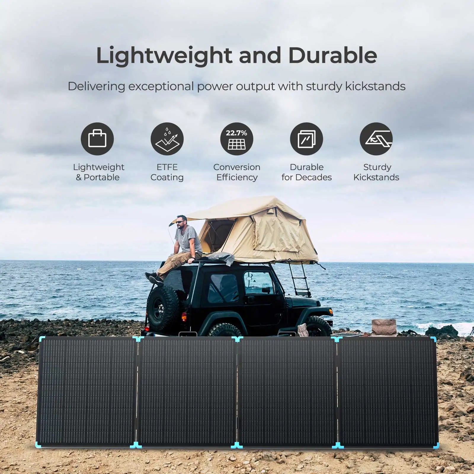 220/400W Lightweight Portable Solar Suitcase, Foldable Solar Panel with Kickstands for RV,Camping, Off Grid System-4