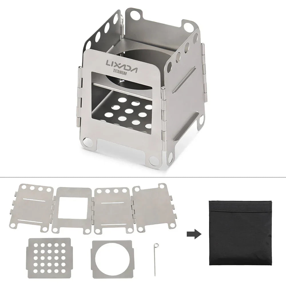 Folding Wood Stove with Mini Alcohol Stove Silver-4