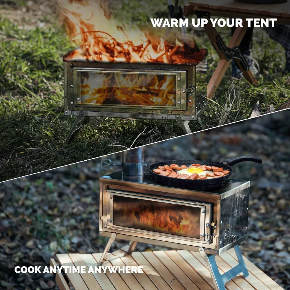 Portable Folding Wood Stove with Chimney Fastfold Tent Stove Silver-4