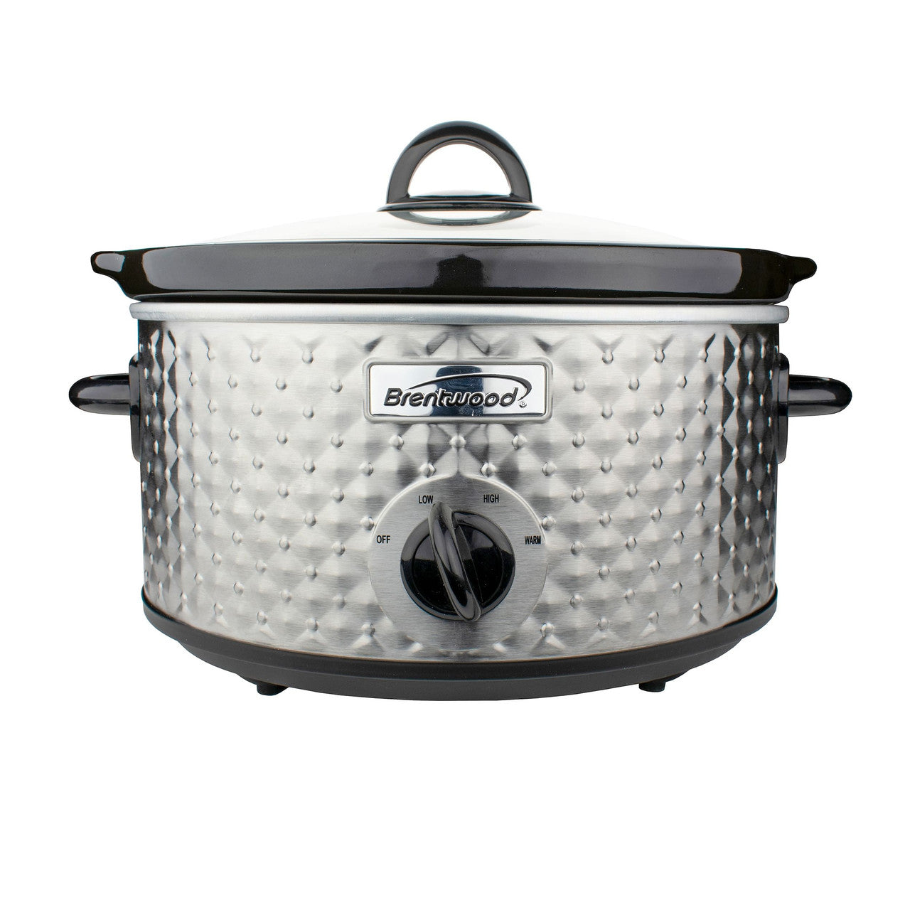 Brentwood 3.5 Quart Diamond Pattern Slow Cooker in Stainless Steel-0