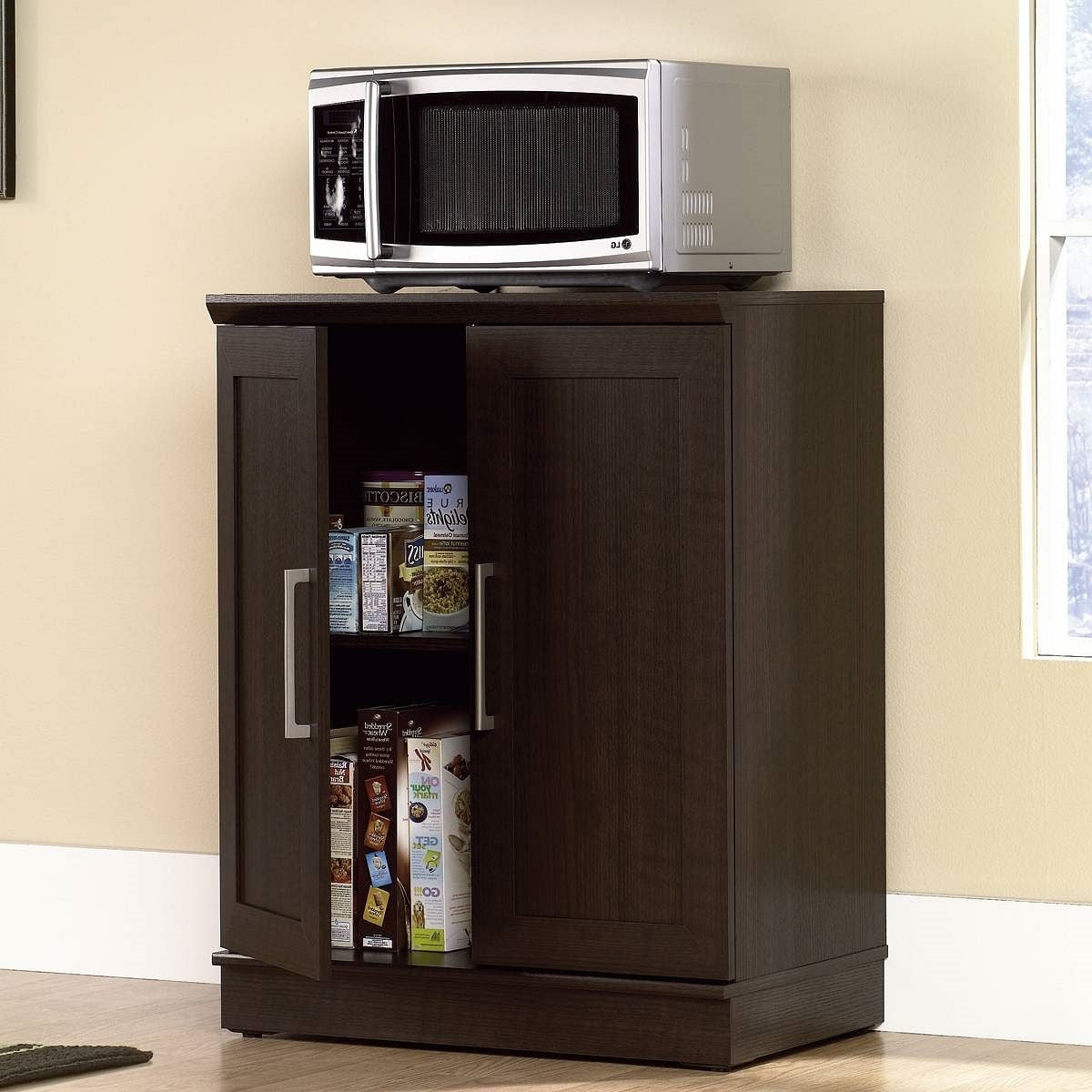 Contemporary Kitchen Storage Microwave Cabinet in Dark Oak-0