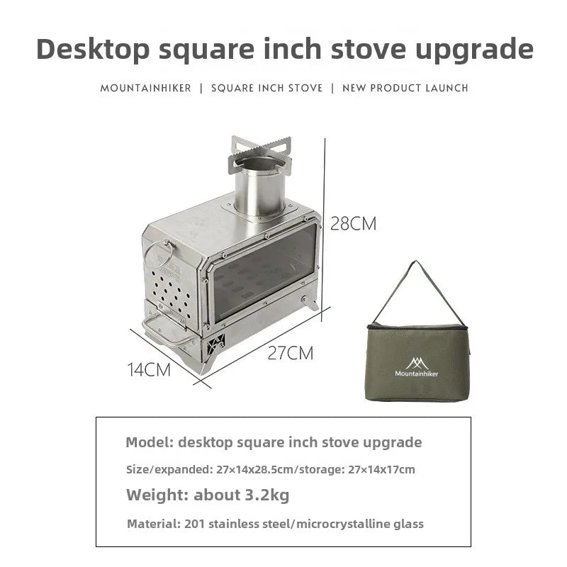 Portable Wood Firewood Square Stove Silver-3