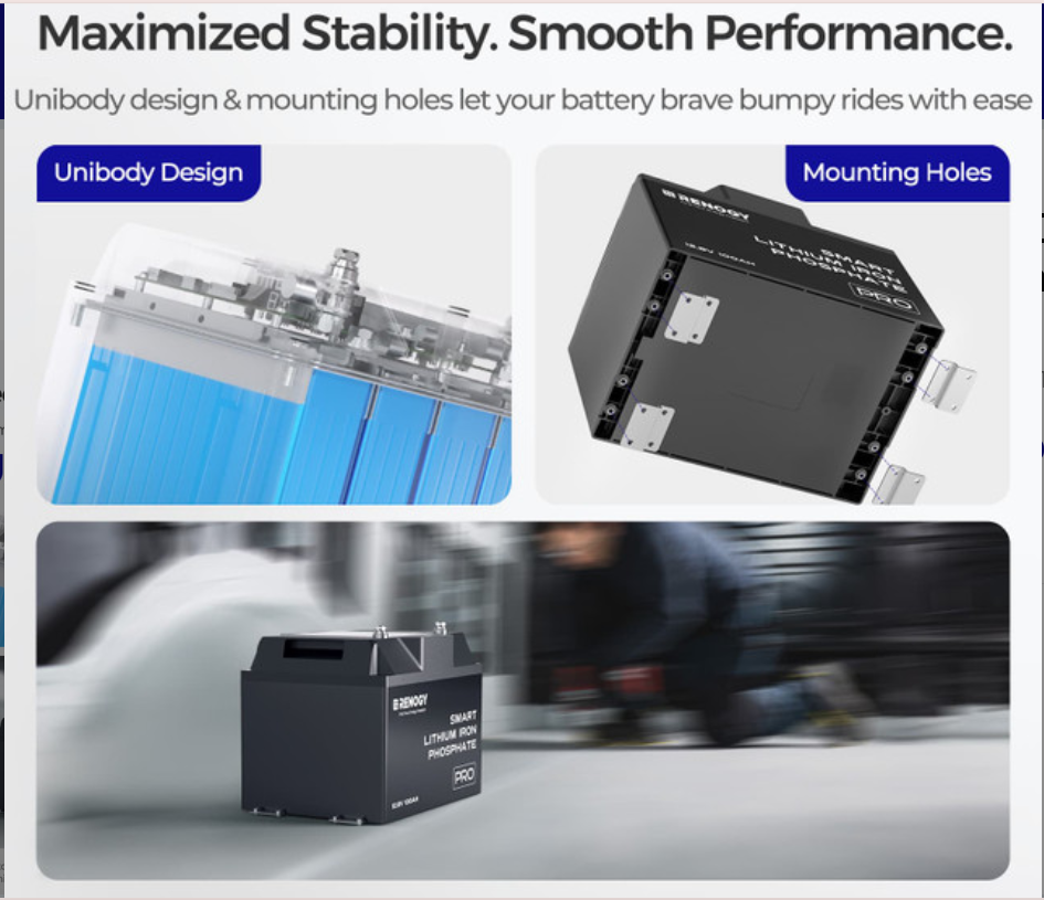 Pro- 12V 100Ah Smart Lithium Iron Phosphate Battery w/ Bluetooth & Self-Heating-4