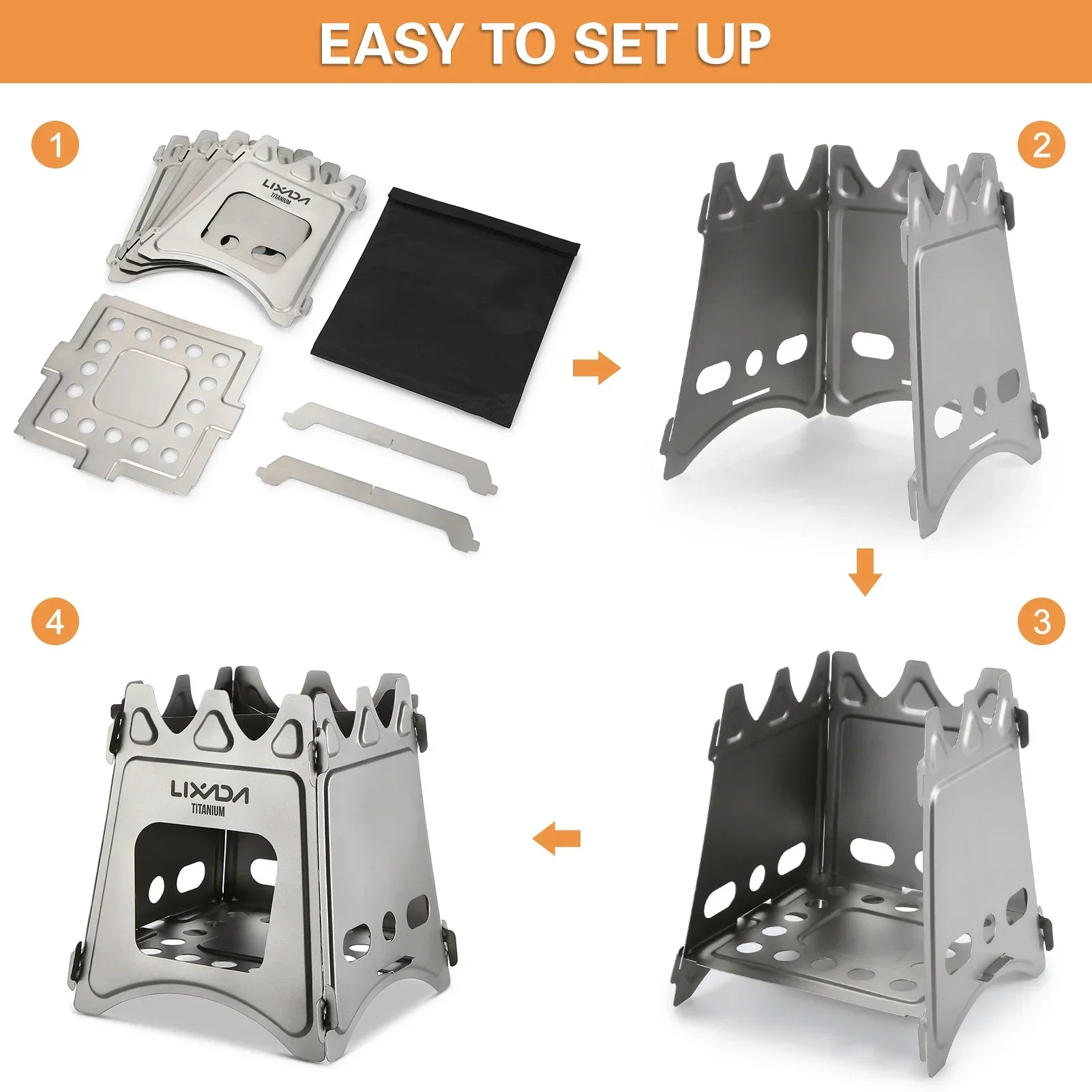 Compact Folding Titanium Wood Stove Silver-4