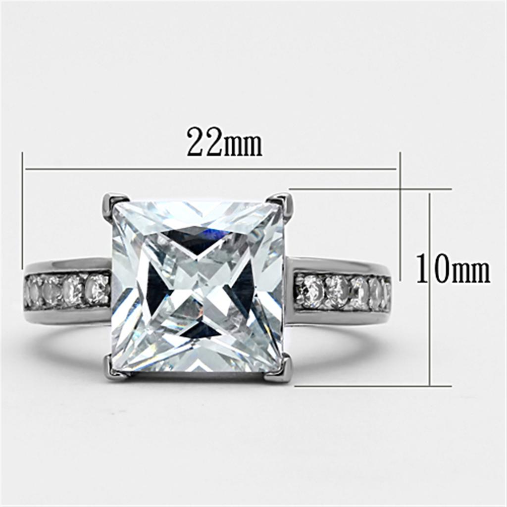 TK1081 - High polished (no plating) Stainless Steel Ring with AAA Grade CZ  in Clear-1
