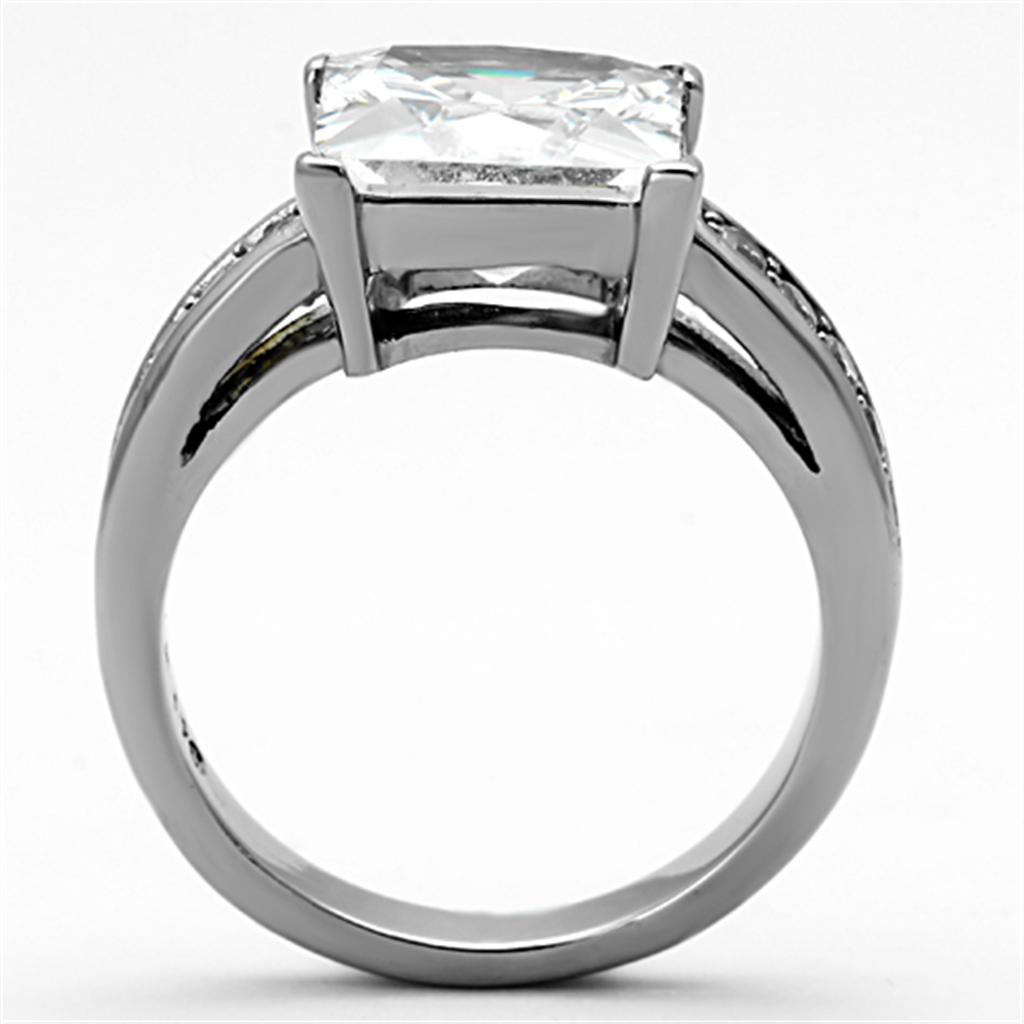 TK1081 - High polished (no plating) Stainless Steel Ring with AAA Grade CZ  in Clear-2