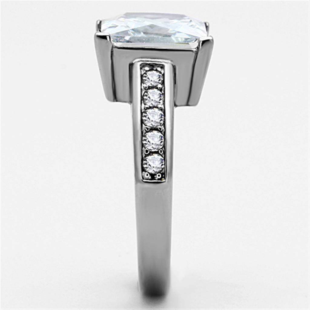 TK1081 - High polished (no plating) Stainless Steel Ring with AAA Grade CZ  in Clear-3