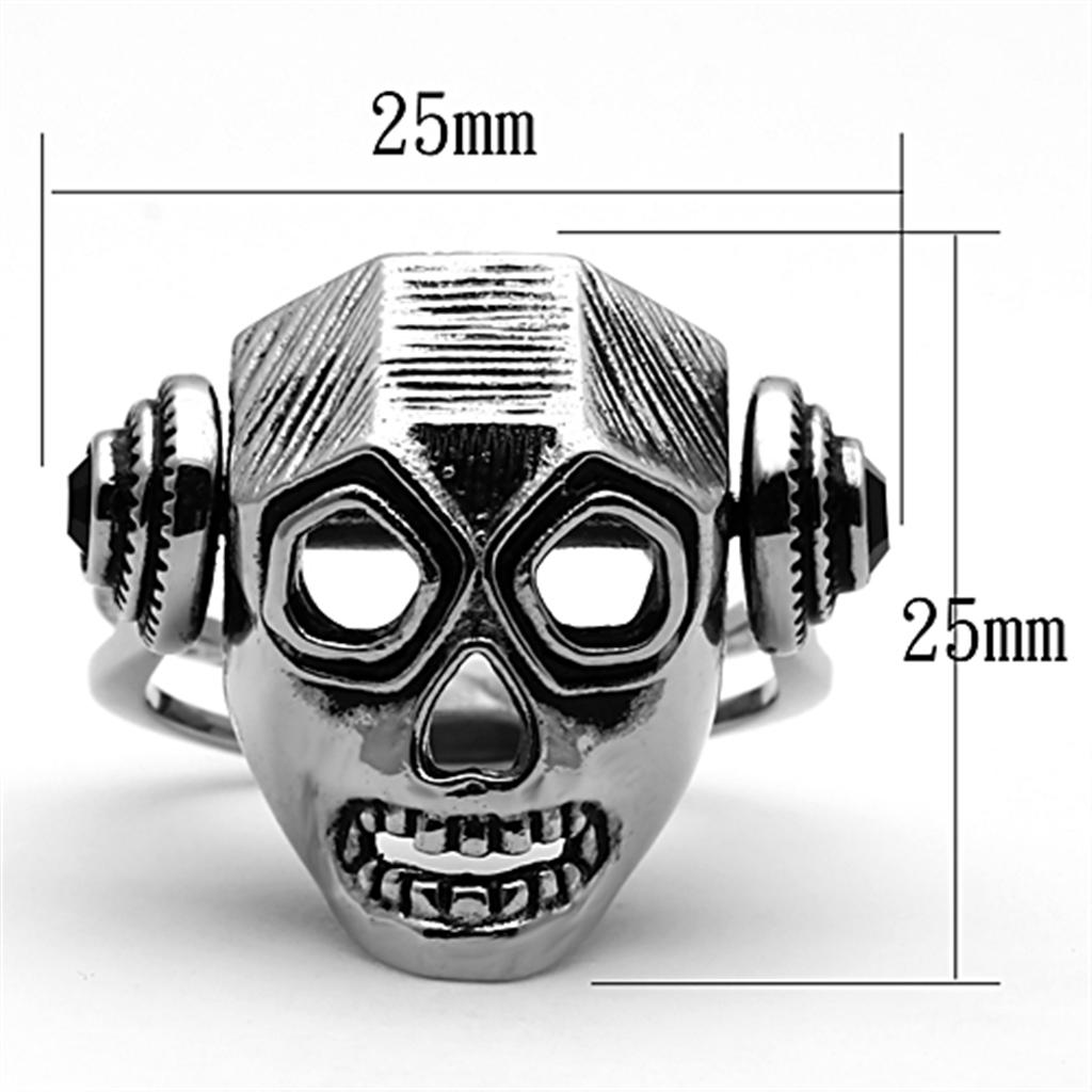 TK1115 - High polished (no plating) Stainless Steel Ring with Top Grade Crystal  in Jet-1