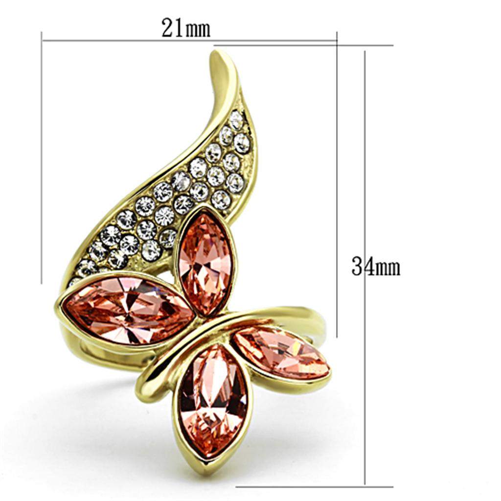 TK1288 - IP Gold(Ion Plating) Stainless Steel Ring with Top Grade Crystal  in Light Peach-1