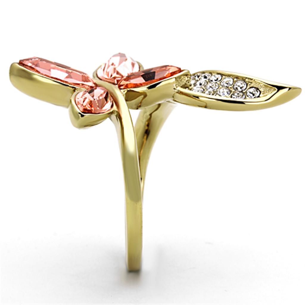 TK1288 - IP Gold(Ion Plating) Stainless Steel Ring with Top Grade Crystal  in Light Peach-3