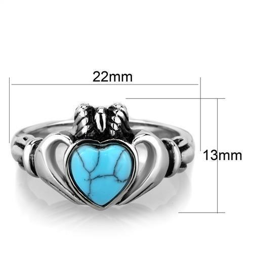 TK1770 - High polished (no plating) Stainless Steel Ring with Synthetic Turquoise in Sea Blue-1