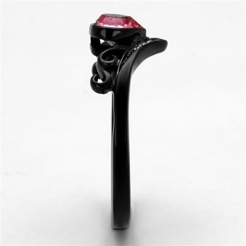 TK2192 - IP Black(Ion Plating) Stainless Steel Ring with Top Grade Crystal  in Rose-3