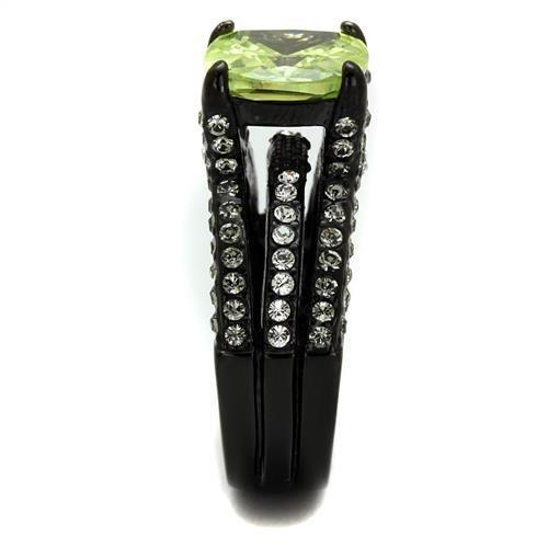 TK2491 - IP Black(Ion Plating) Stainless Steel Ring with AAA Grade CZ  in Apple Green color-3