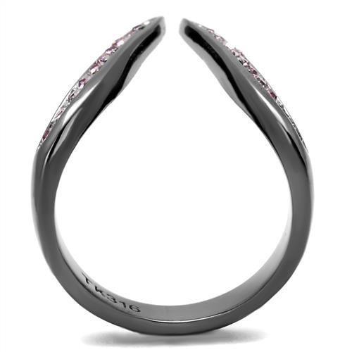 TK2756 - IP Light Black  (IP Gun) Stainless Steel Ring with Top Grade Crystal  in Light Amethyst-2