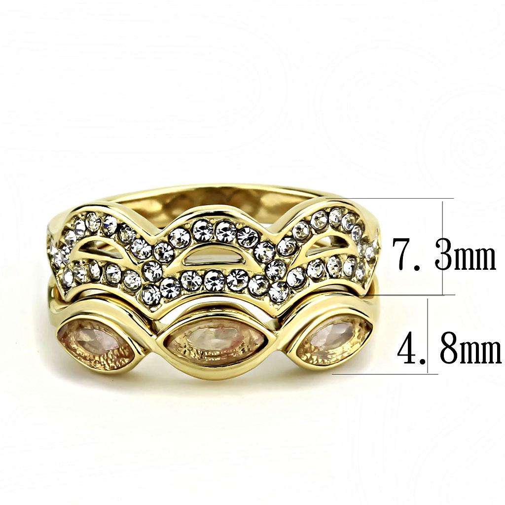TK3521 - IP Gold(Ion Plating) Stainless Steel Ring with Synthetic Synthetic Glass in Light Peach-1