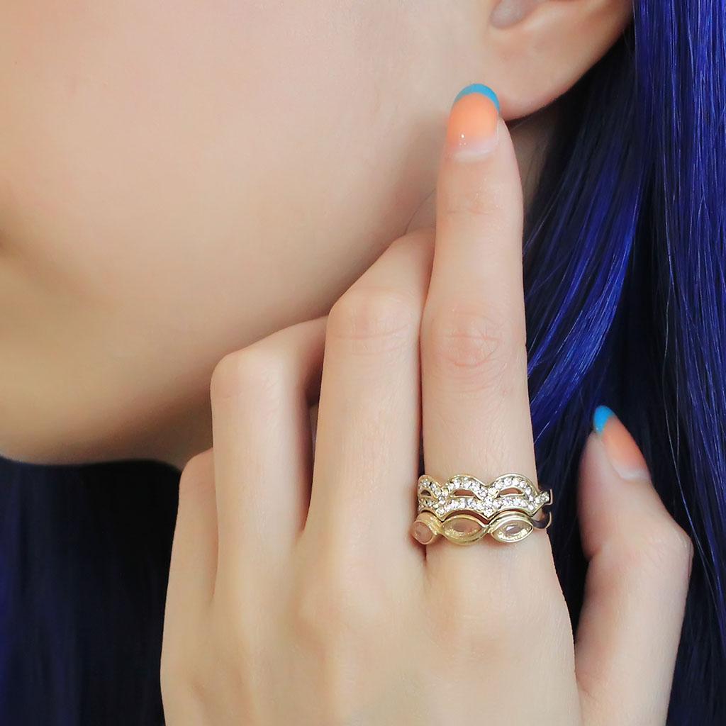TK3521 - IP Gold(Ion Plating) Stainless Steel Ring with Synthetic Synthetic Glass in Light Peach-4