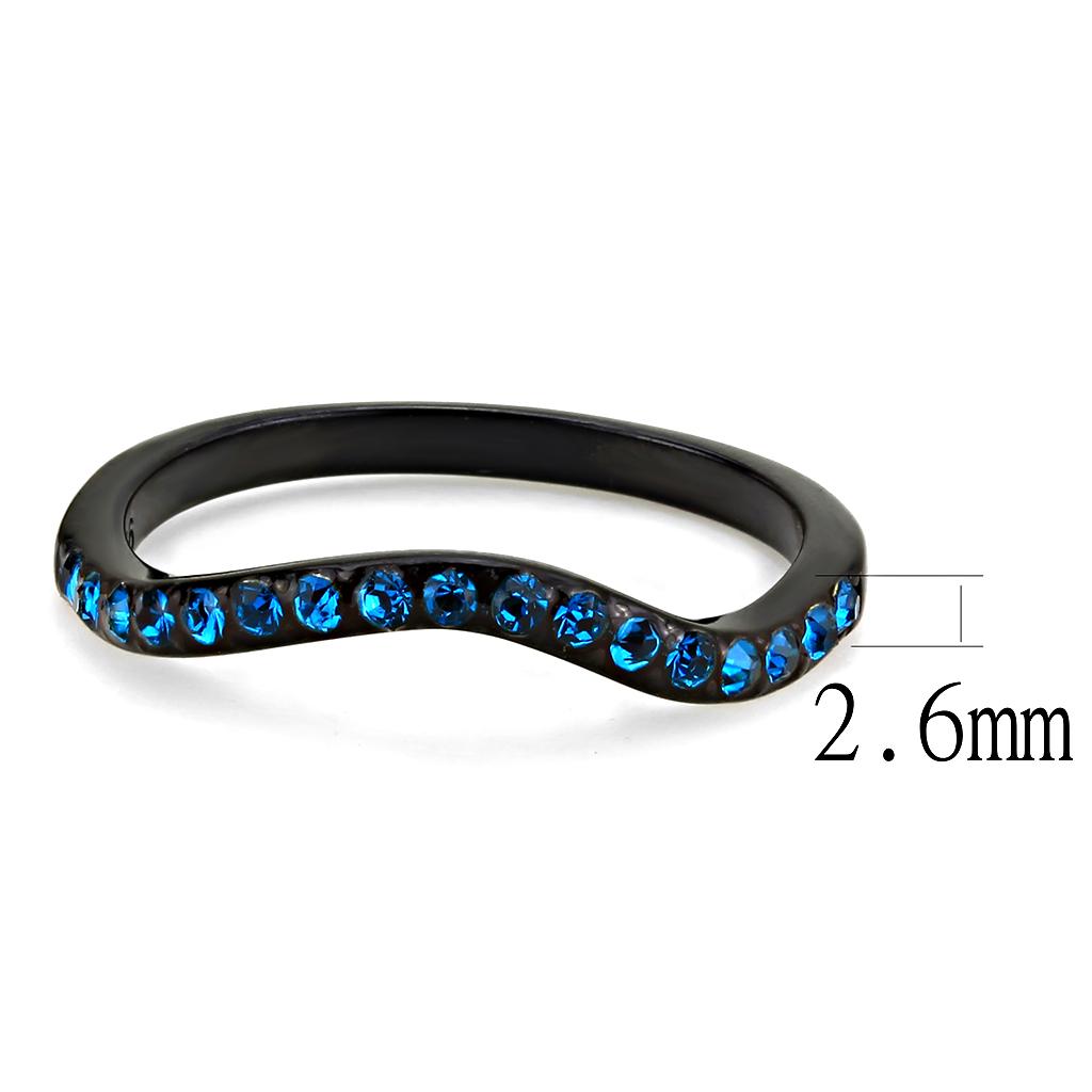 TK3557 - IP Black(Ion Plating) Stainless Steel Ring with Top Grade Crystal  in Blue Zircon-1
