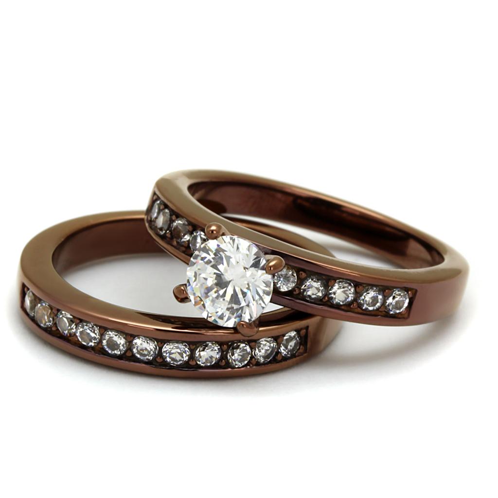 TK8X003LC - IP Coffee light Stainless Steel Ring with AAA Grade CZ  in Clear-4