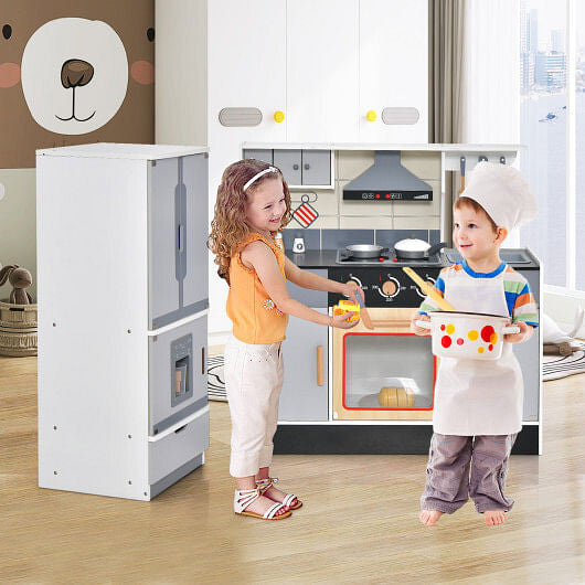 Wooden Chef Play Kitchen and Refrigerator with Realistic Range Hood and Roaster-1