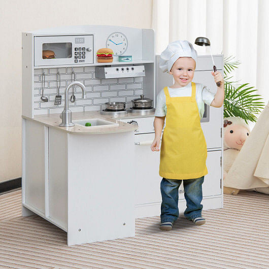 Kids Kitchen Playset Conor Kitchen Toy with Realistic Microwave and Oven Stove-White B593-TP10141-1