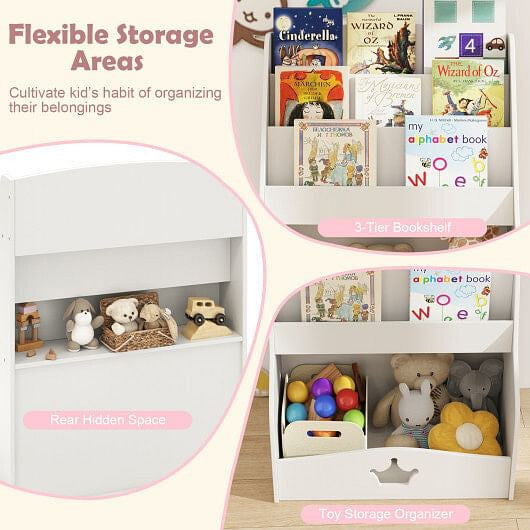 4-Tier Kids Bookshelf with Shelves and Compartment for Toddlers-White-3