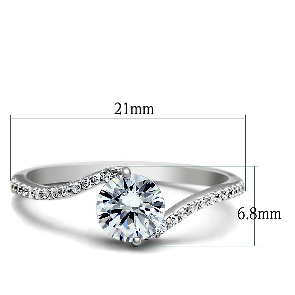 TS045 - Rhodium 925 Sterling Silver Ring with AAA Grade CZ  in Clear-1