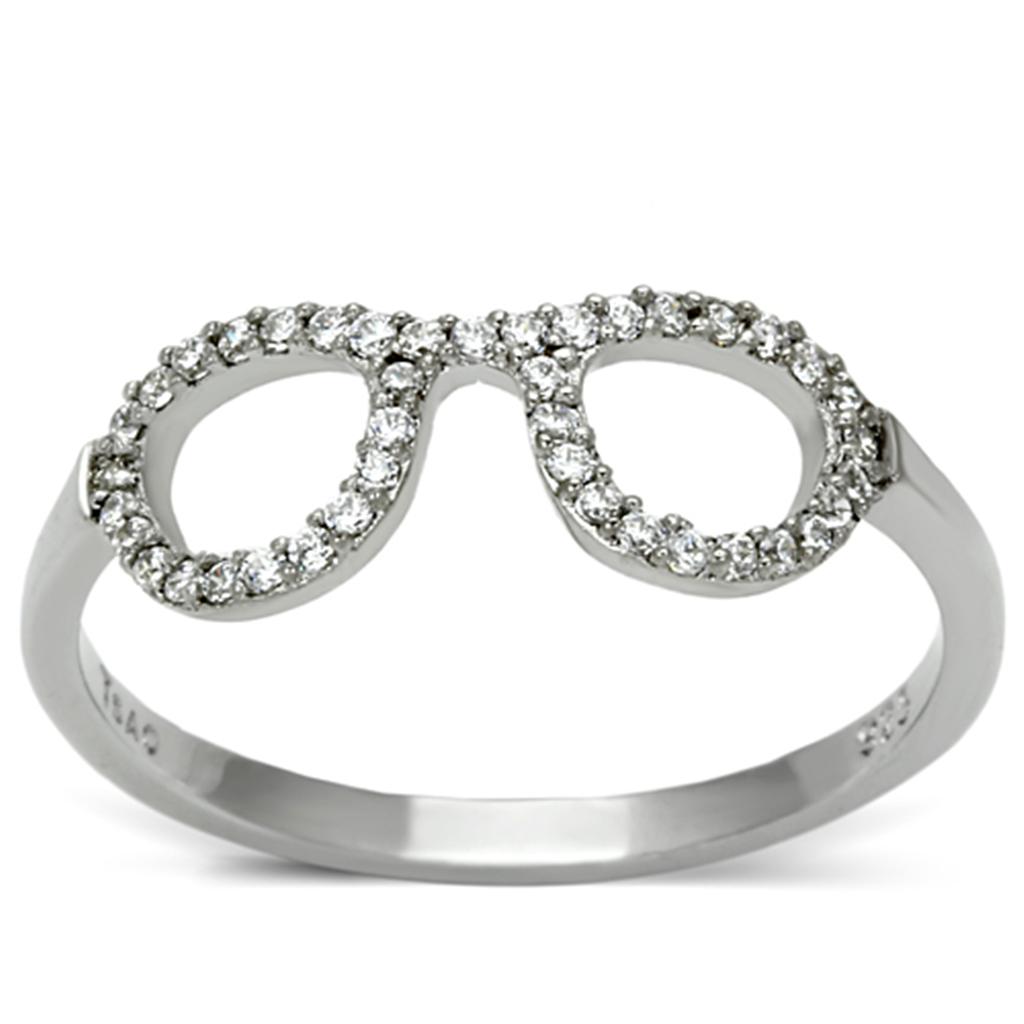 TS086 - Rhodium 925 Sterling Silver Ring with AAA Grade CZ  in Clear-4