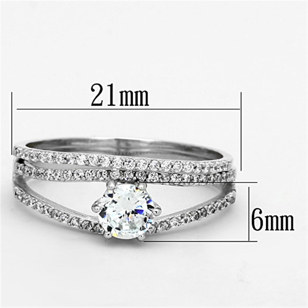 TS172 - Rhodium 925 Sterling Silver Ring with AAA Grade CZ  in Clear-1