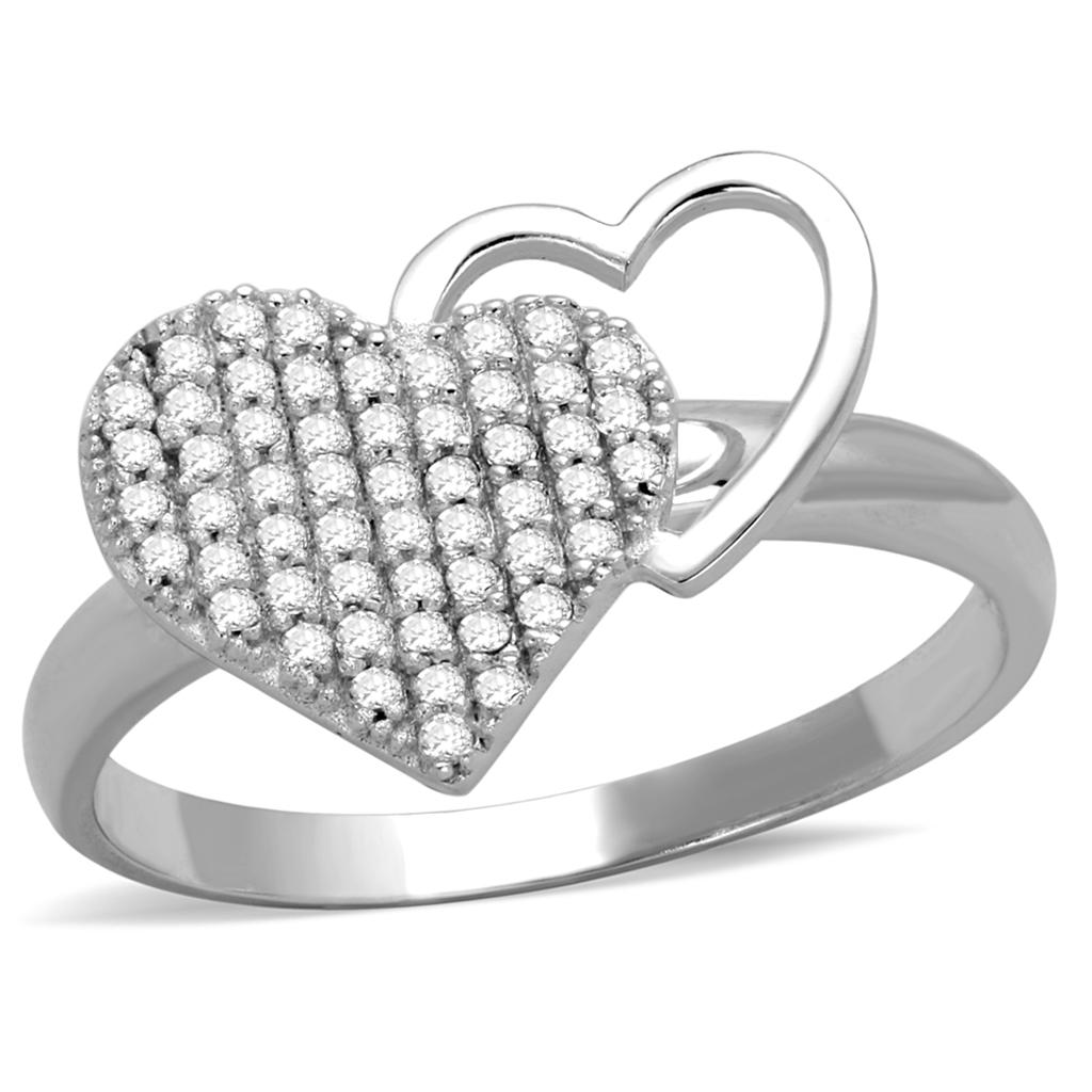 TS260 - Rhodium 925 Sterling Silver Ring with AAA Grade CZ  in Clear-3