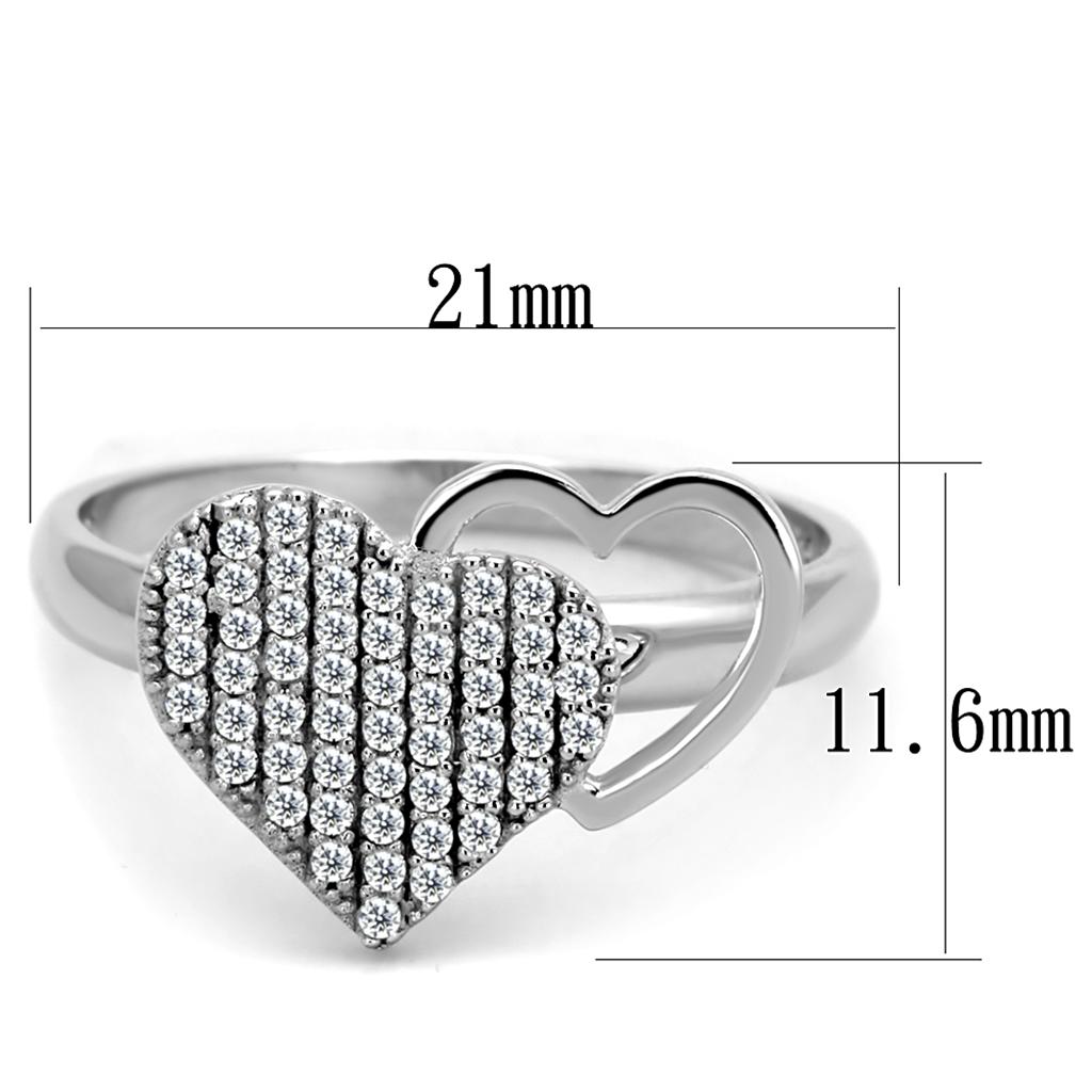 TS260 - Rhodium 925 Sterling Silver Ring with AAA Grade CZ  in Clear-4