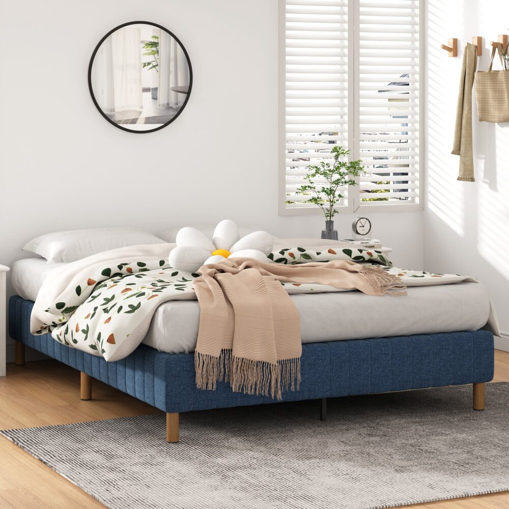 NNEDSZ Metal Bed Frame Mattress Foundation Blue – Double-0