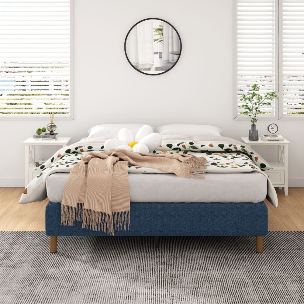 NNEDSZ Metal Bed Frame Mattress Foundation Blue – Double-3