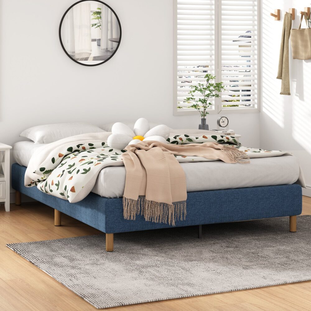 NNEDSZ Metal Bed Frame Mattress Foundation Blue – King-2
