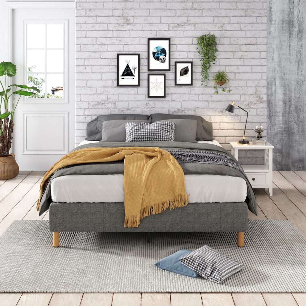 NNEDSZ Metal Bedframe Mattress Foundation (Dark Grey) – King-0