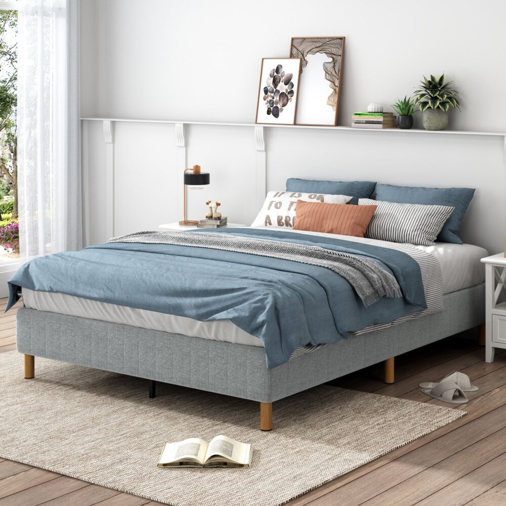 NNEDSZ Metal Bedframe Mattress Foundation (Light Grey) – King-1