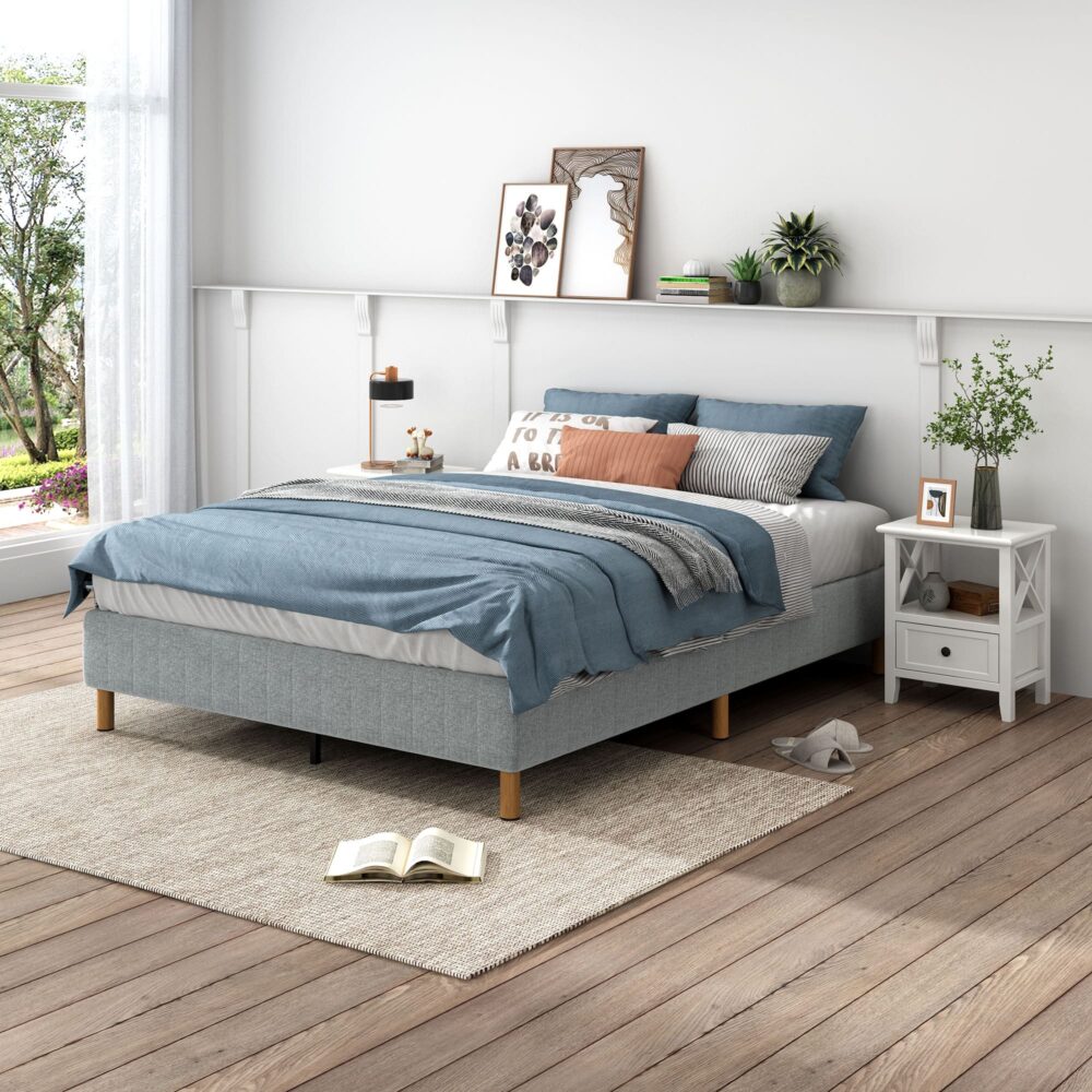 NNEDSZ Metal Bedframe Mattress Foundation (Light Grey) – King-2