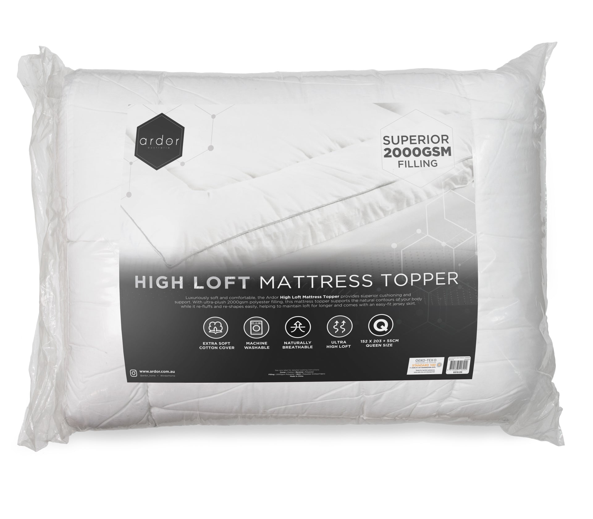 NNEDSZ 2000GSM STANDARD MICROFIBRE MATTRESS TOPPER - DOUBLE-0