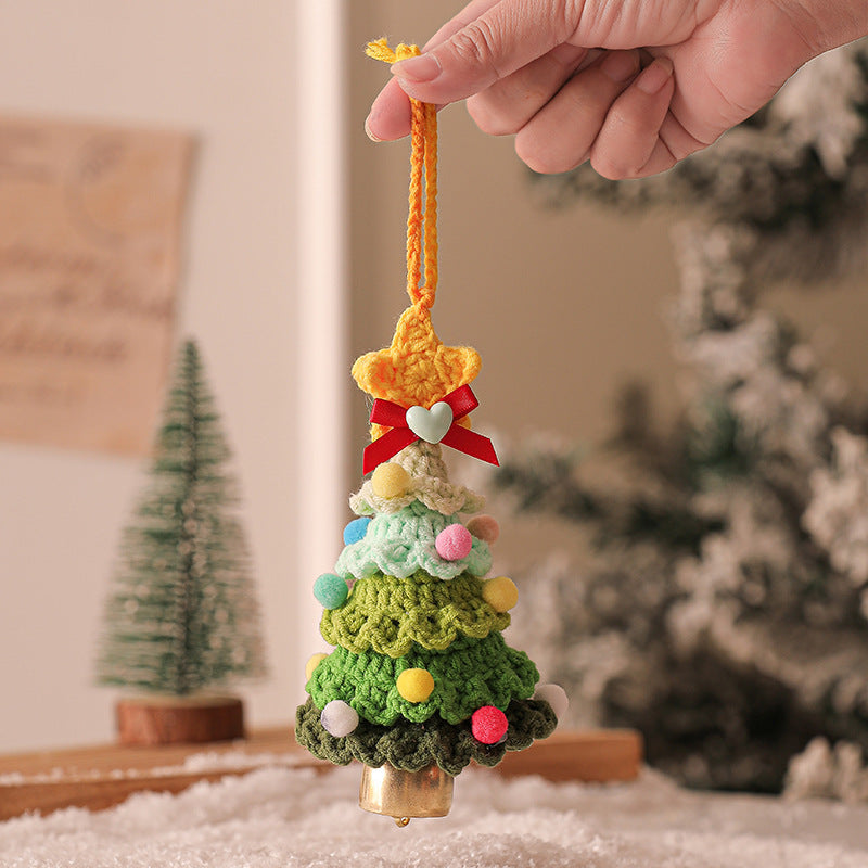 NNEDSZ 2PCS Green Handmade-Style Crochet Christmas Tree Ornament - Festive Plush Hanging Decor for Home & Car-0