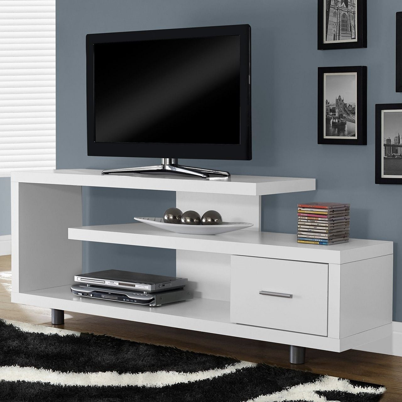 White Modern TV Stand - Fits up to 60-inch Flat Screen TV-0