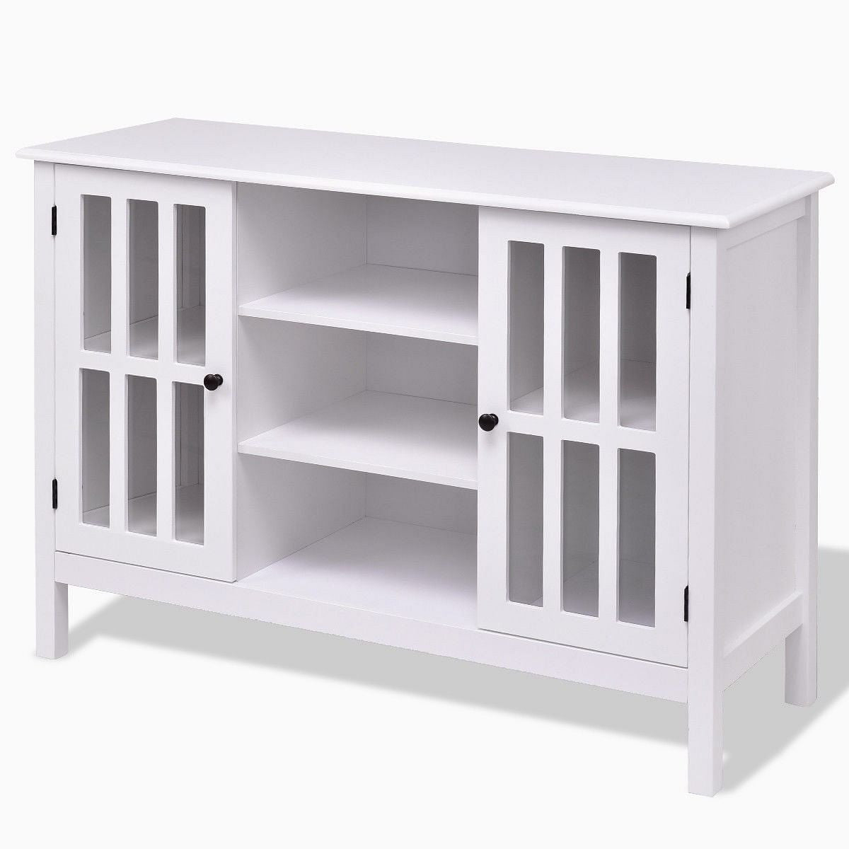 White Wood 43-inch TV Stand with Glass Panel Doors-1