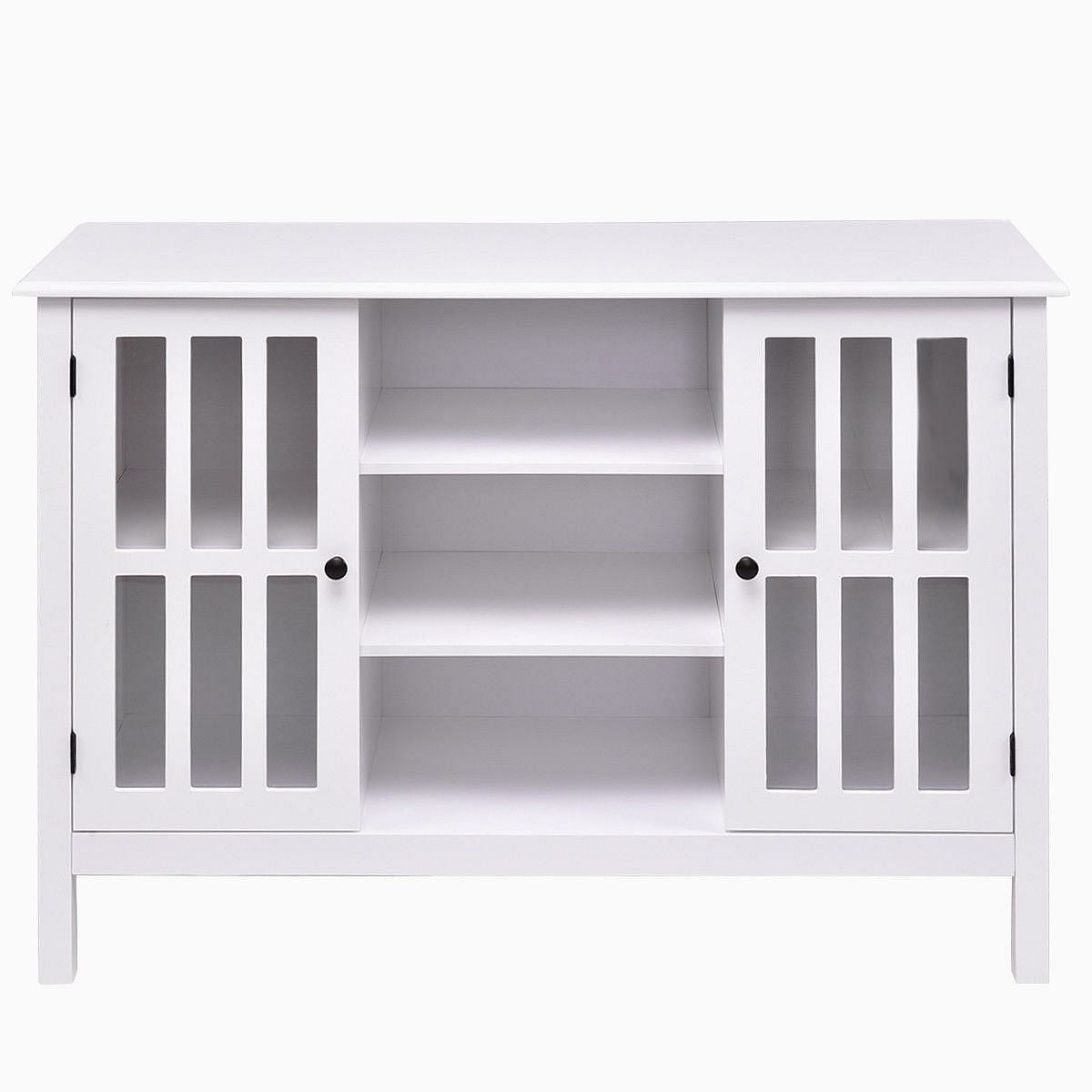 White Wood 43-inch TV Stand with Glass Panel Doors-2